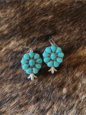 Turquoise Floral Cluster Drop Earrings